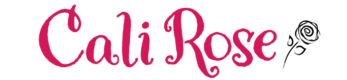 The name Cali Rose in a fun pink font with a small rose sketch